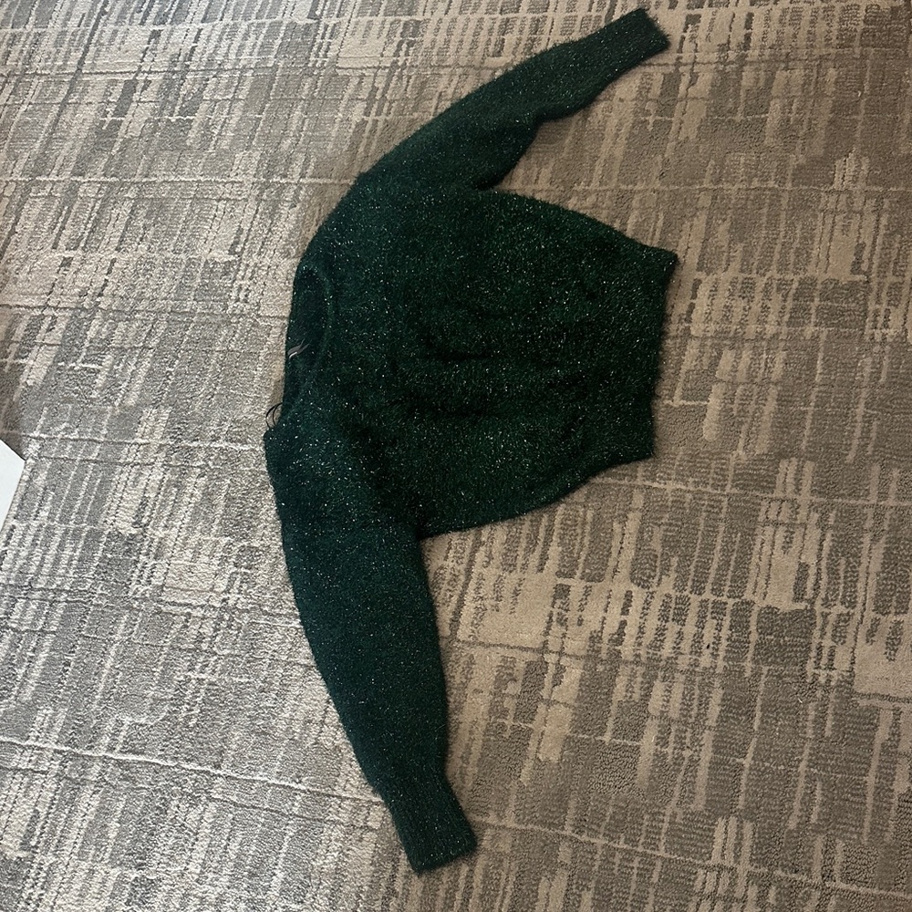 Anthropologie Off-the-Shoulder Sparkle Fuzzy Sweater - Dark green - Picture 4 of 4